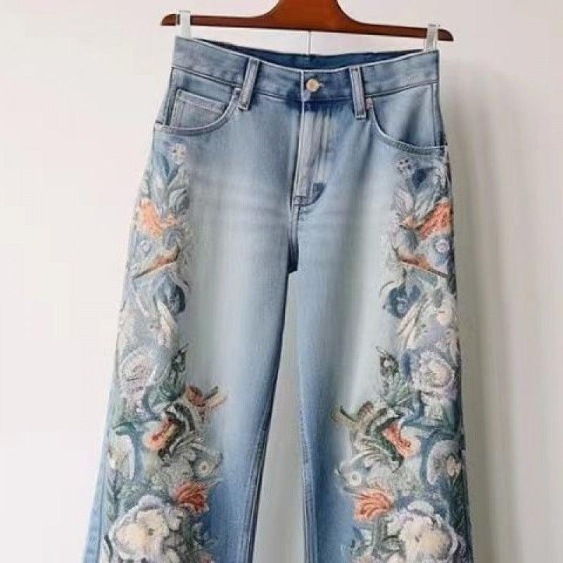 Embroidery Fashion Straight Jeans For Women