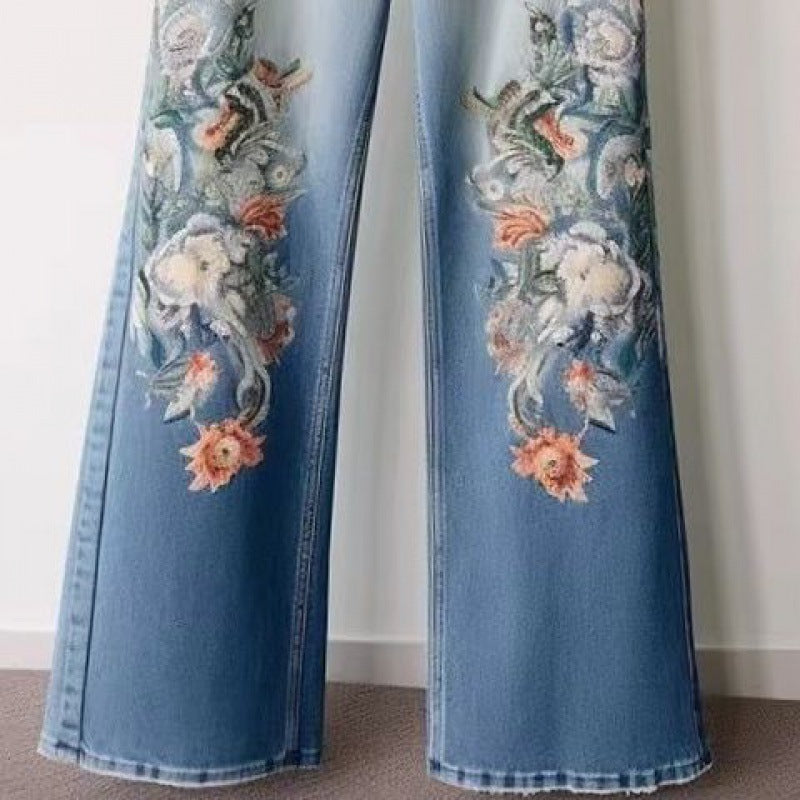 Embroidery Fashion Straight Jeans For Women