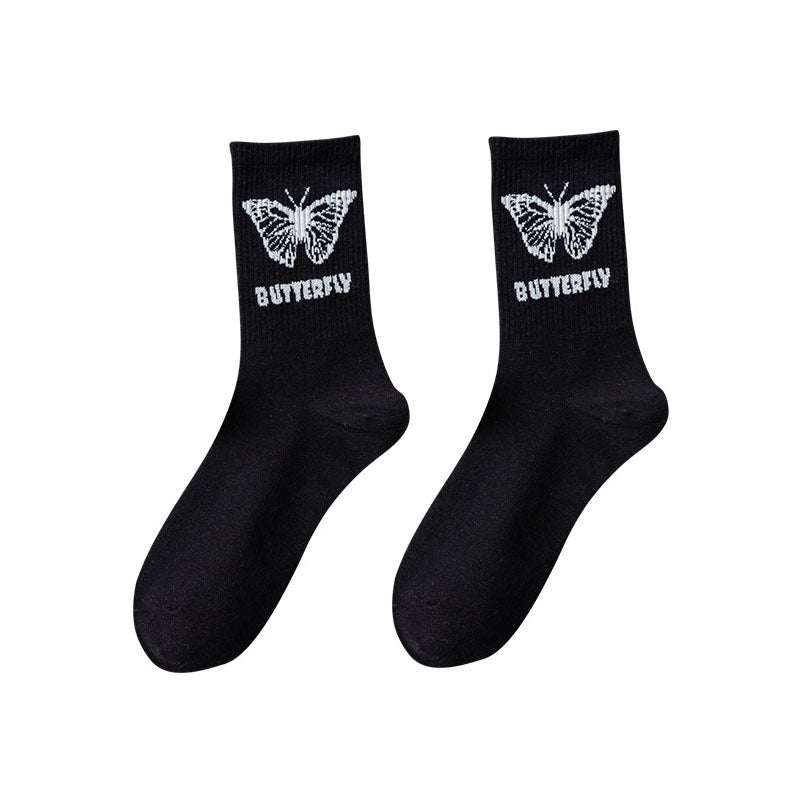 Explosive Style Socks Ladies Mid-Tube Butterfly