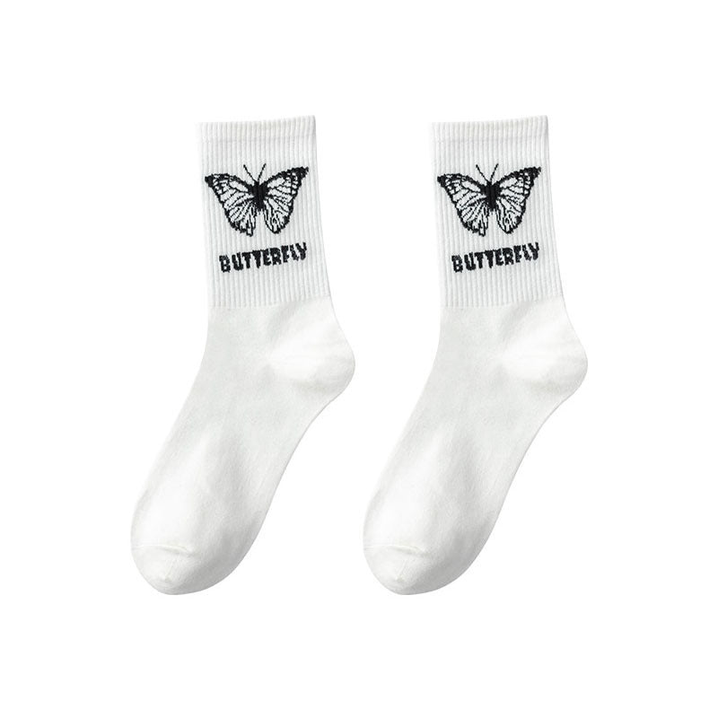 Explosive Style Socks Ladies Mid-Tube Butterfly