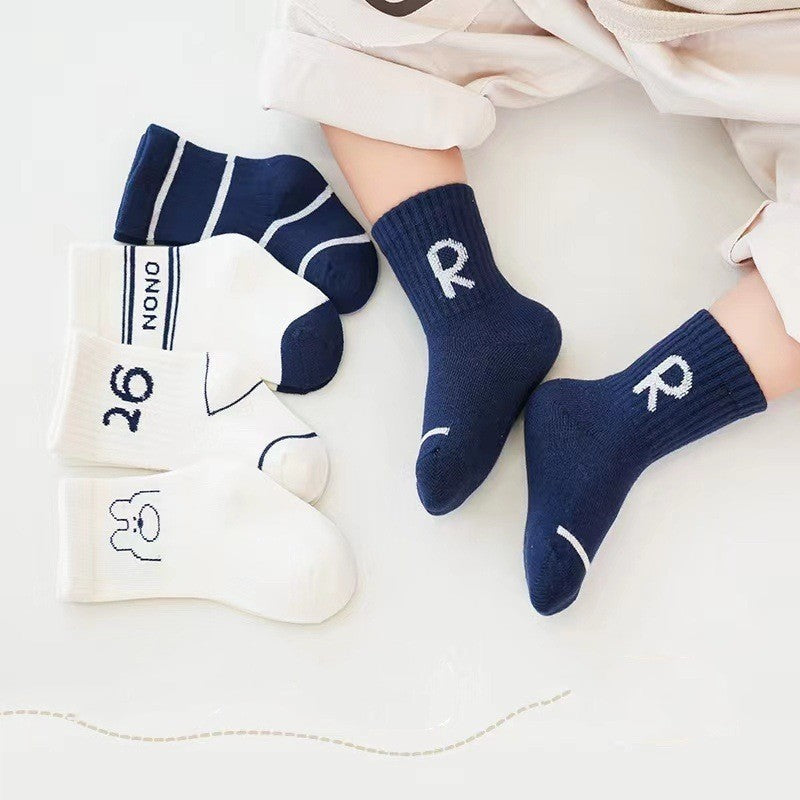 Children's Cotton Mid-calf Length Socks - 5 Pairs