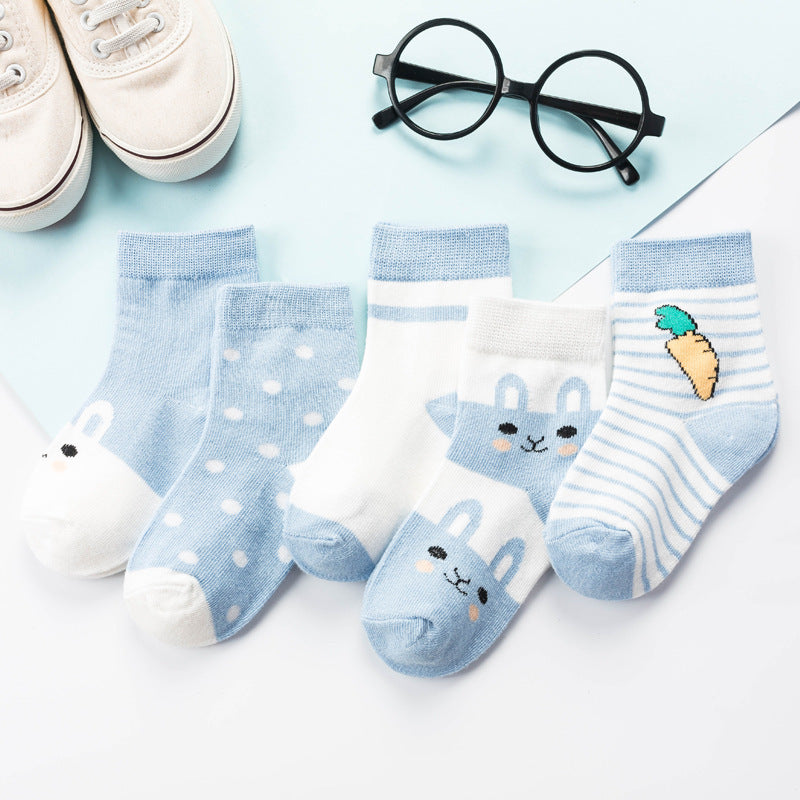 Children's Cotton Mid-calf Length Socks - 5 Pairs