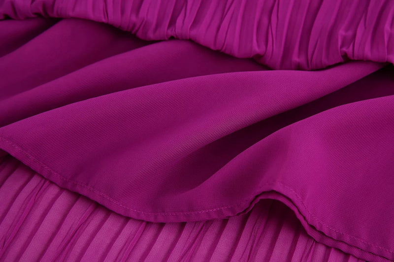 Vintage Women Purple Long Dress Summer Fashion Ladies Elegant Pleated Chiffon Dresses
