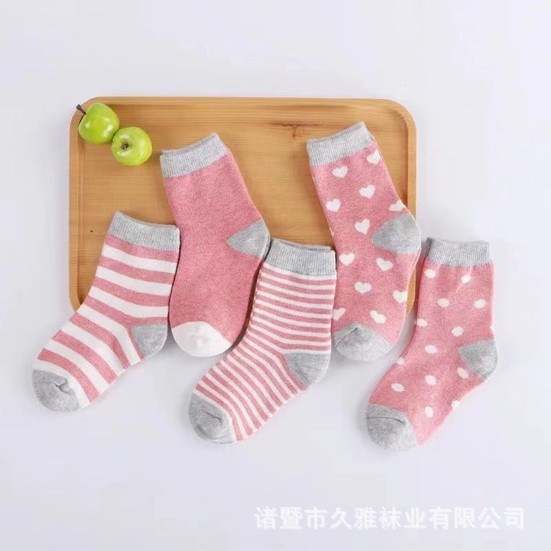 Children's Cotton Mid-calf Length Socks - 5 Pairs