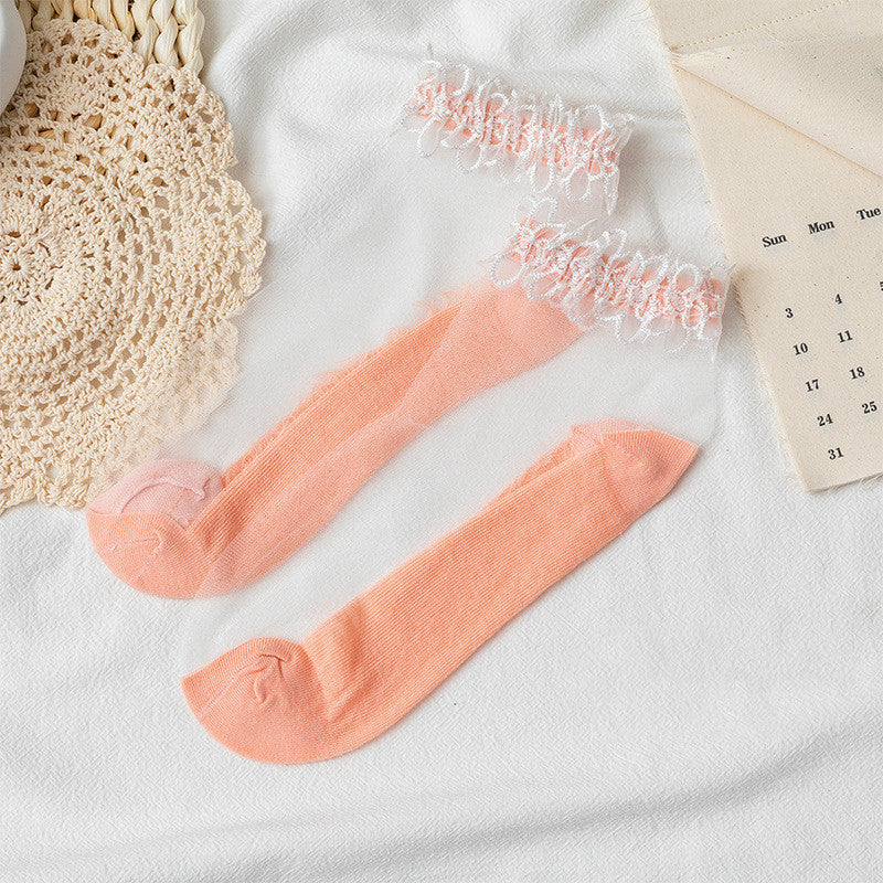 Women's Fashion Pearl Crystal Lace Socks