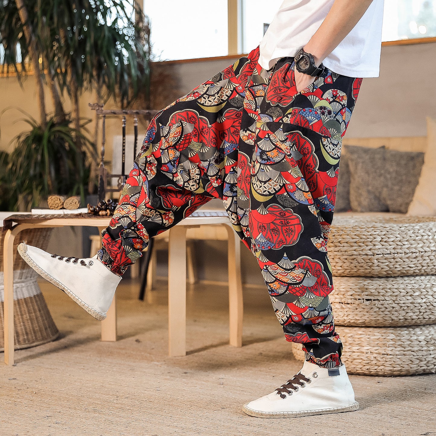 Drop Crotch Chinese Style Nepal Pants Linen