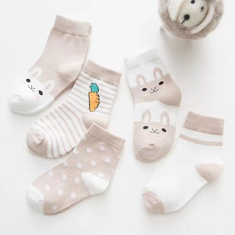 Children's Cotton Mid-calf Length Socks - 5 Pairs
