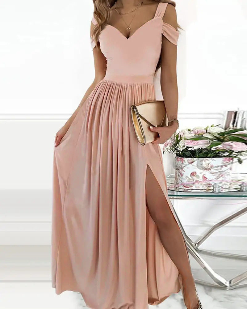 V-neck Boho Spaghetti Strap Dress Women Split Long Flowy Dresses