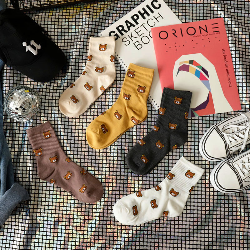 New Cartoon Female Mid-tube Cute Bear Cotton Socks
