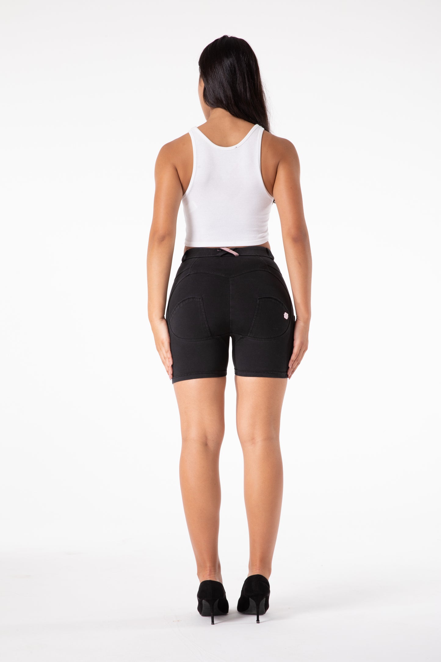 black stretch women's jeans elastic waist Denim shorts