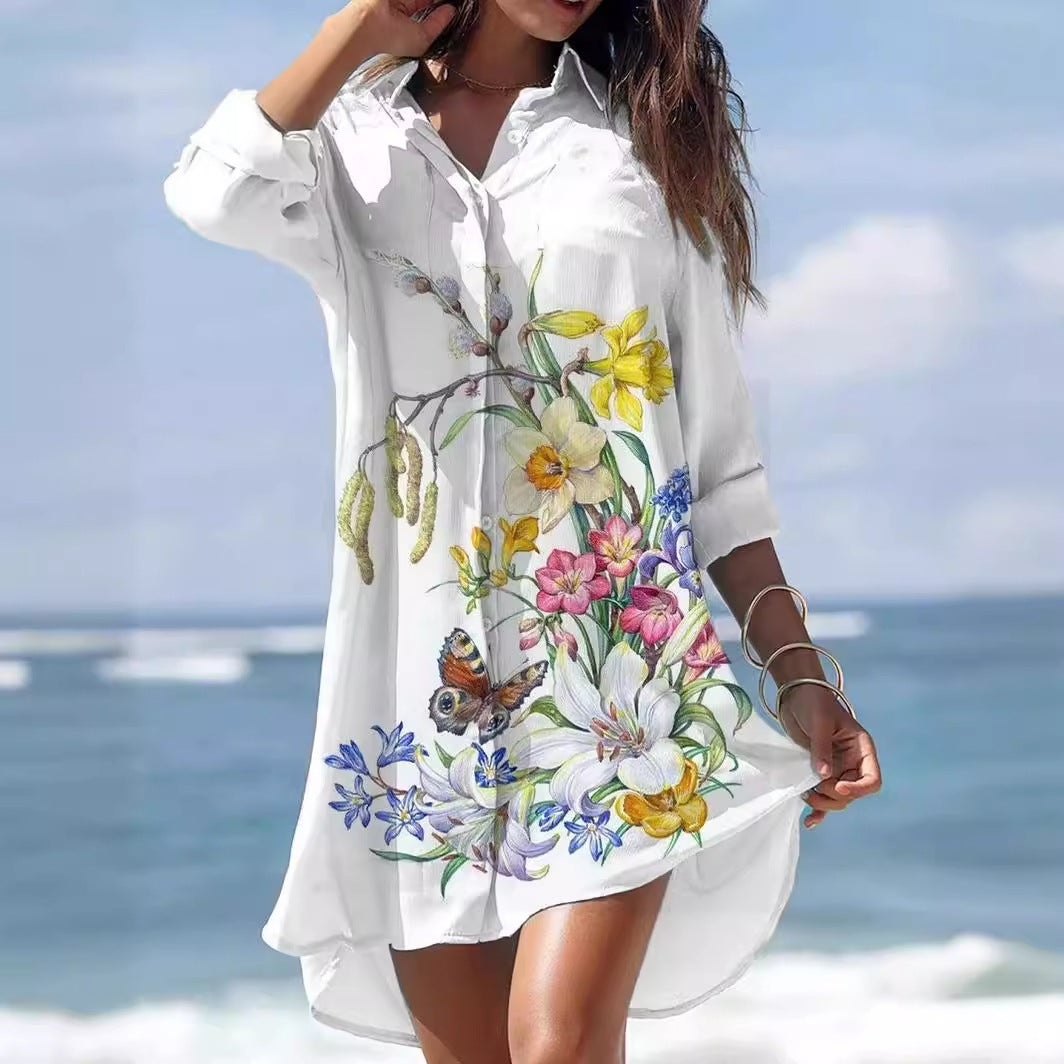 Women's Printed Plus Size Beach Sun Protection Shirt