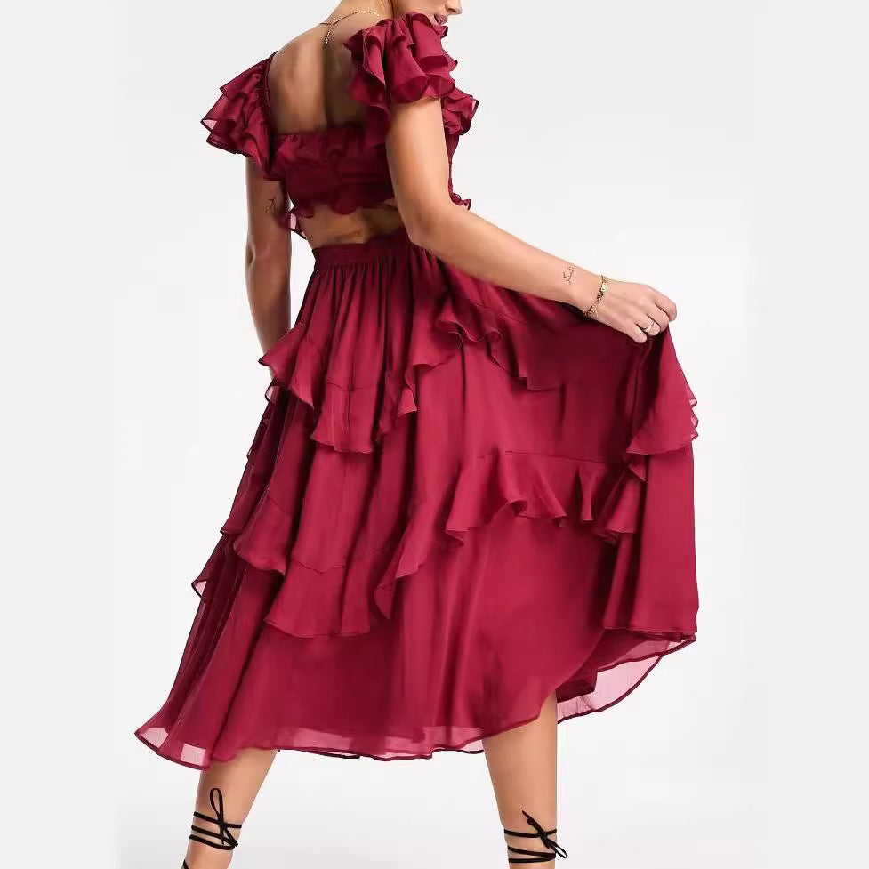 Summer Holiday Ruffled Short-sleeved For Party Womens Clothing