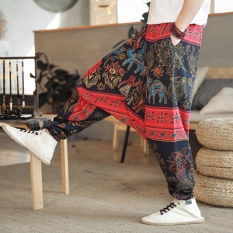 Drop Crotch Chinese Style Nepal Pants Linen