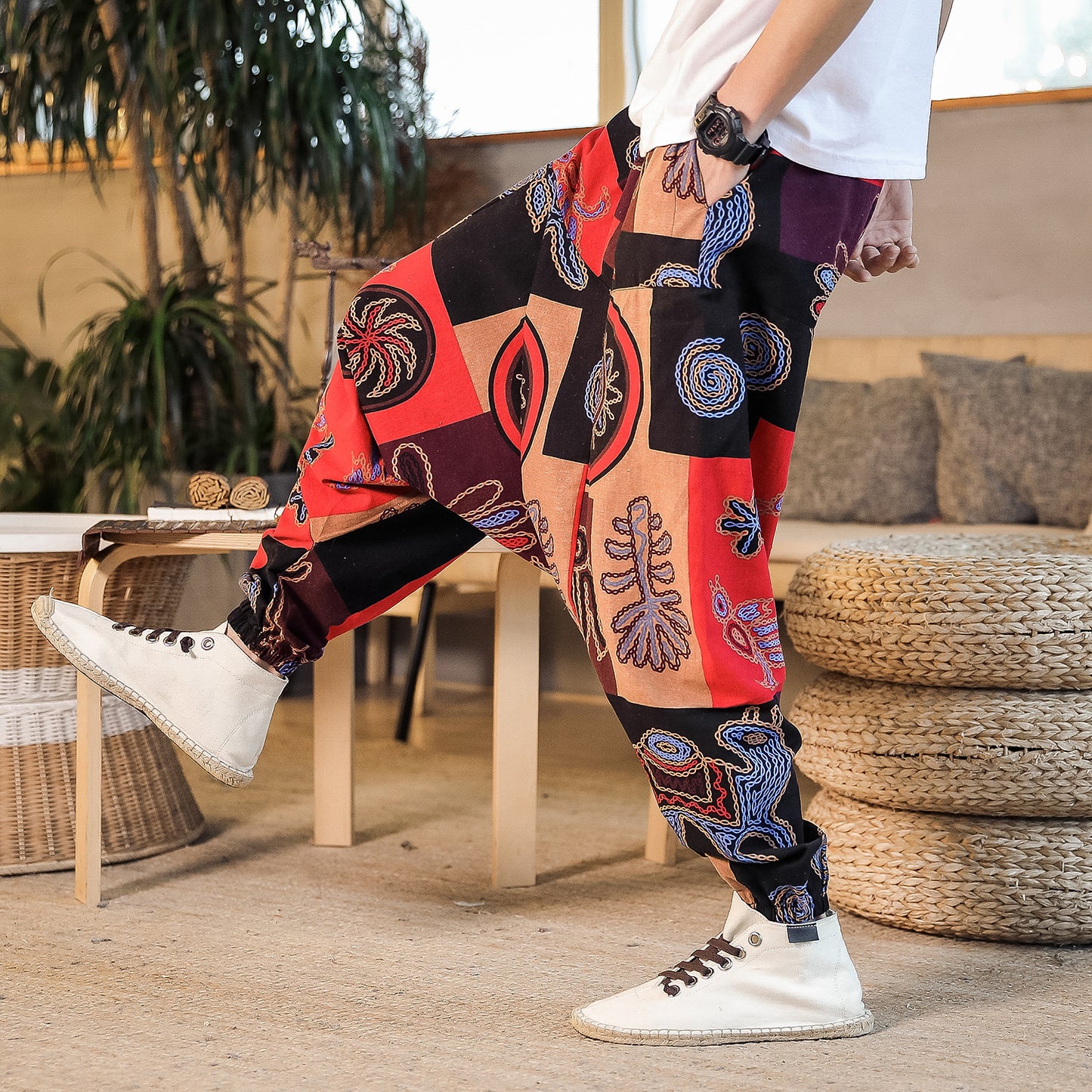 Drop Crotch Chinese Style Nepal Pants Linen