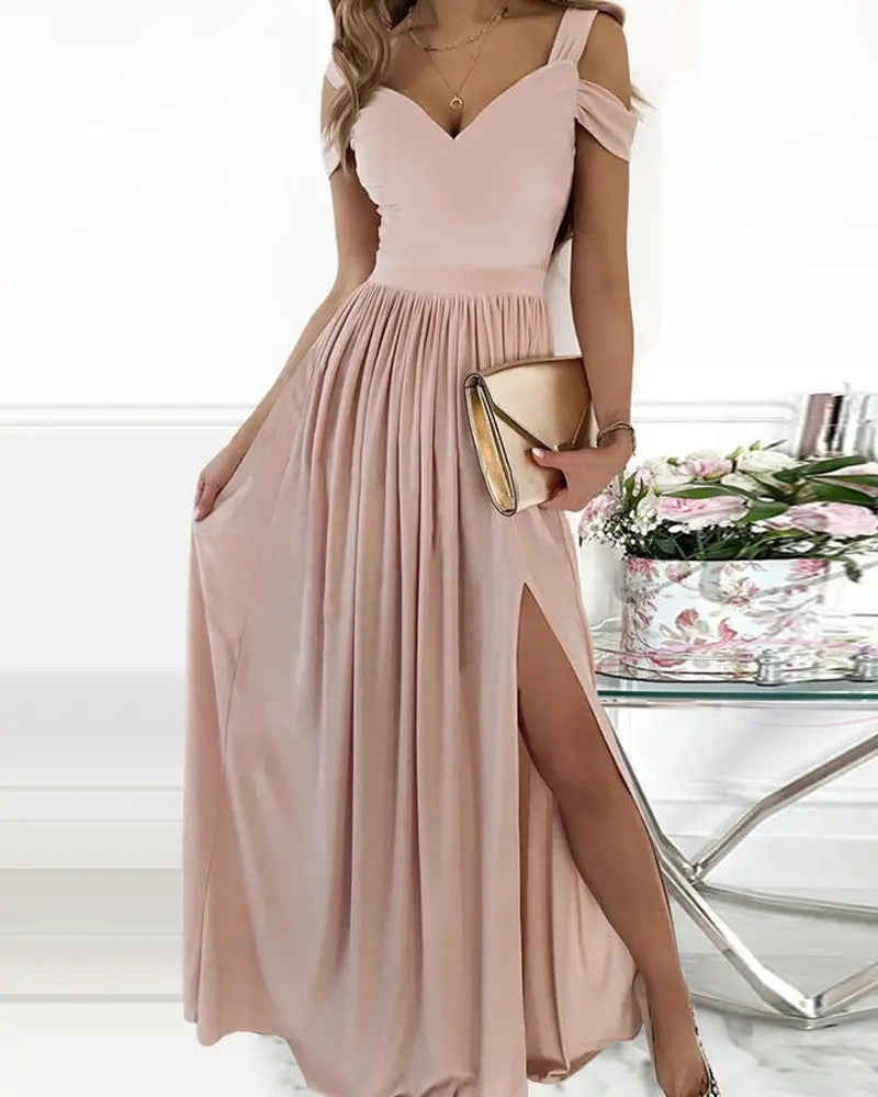 V-neck Boho Spaghetti Strap Dress Women Split Long Flowy Dresses