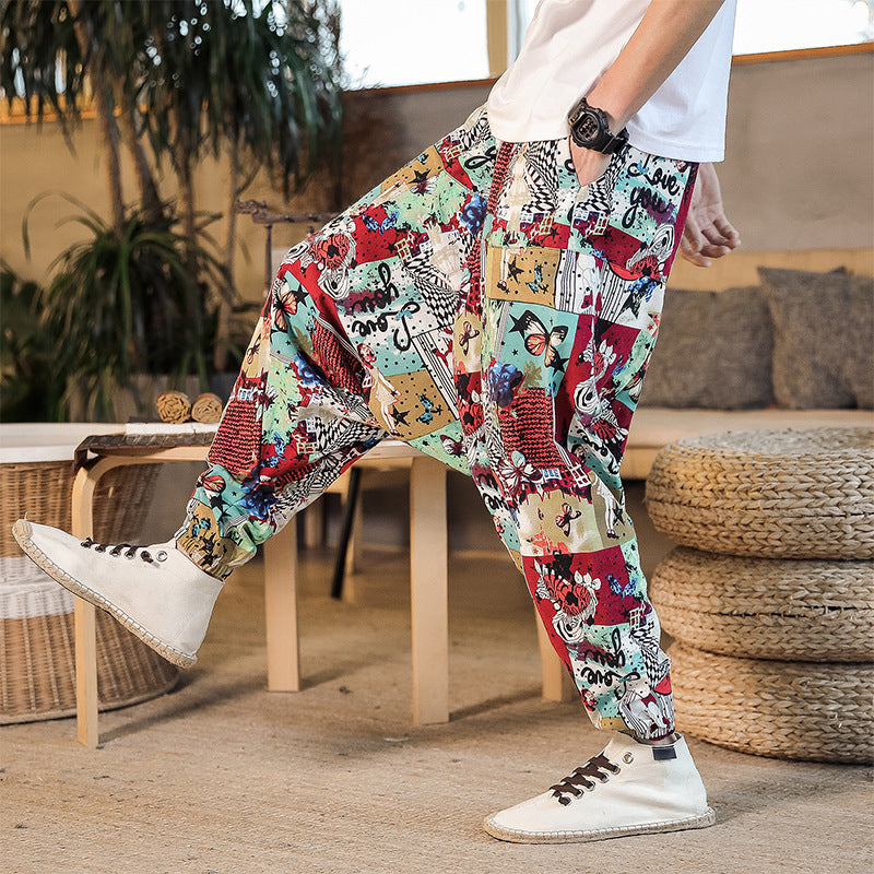 Drop Crotch Chinese Style Nepal Pants Linen
