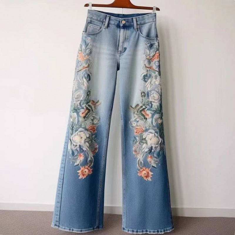 Embroidery Fashion Straight Jeans For Women