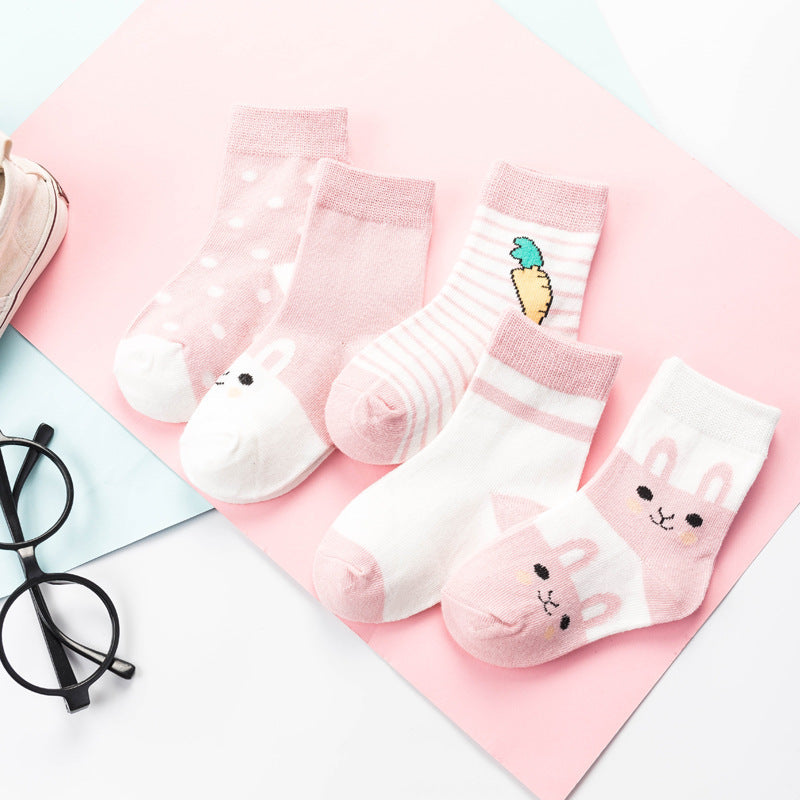 Children's Cotton Mid-calf Length Socks - 5 Pairs