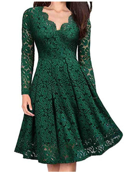 Women Dresses V-Neck Off Shoulder Lace Evening Party Dress orginal from overseas