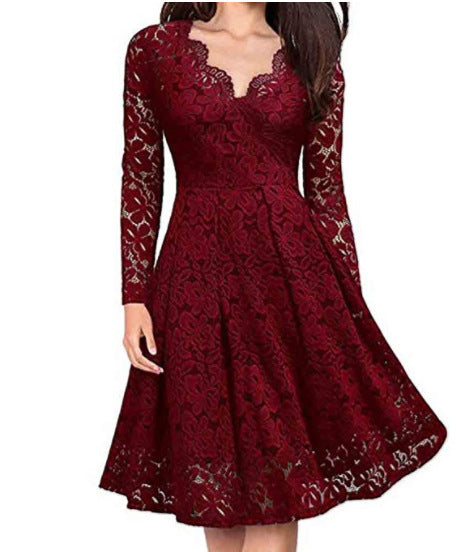 Women Dresses V-Neck Off Shoulder Lace Evening Party Dress orginal from overseas