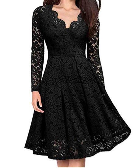 Women Dresses V-Neck Off Shoulder Lace Evening Party Dress orginal from overseas
