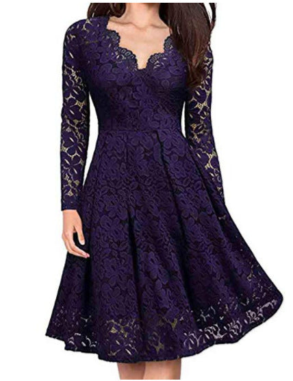 Women Dresses V-Neck Off Shoulder Lace Evening Party Dress orginal from overseas