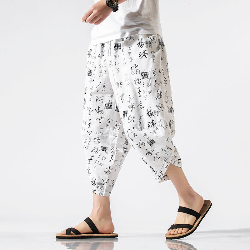 Japanese national style  summer new men's casual pants printed Nepal style