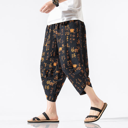 Japanese national style  summer new men's casual pants printed Nepal style