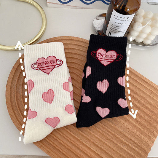 Love Black White Mid-tube Cute Students Girls Lolita Socks
