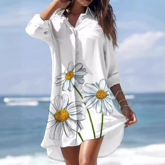 Women's Printed Plus Size Beach Sun Protection Shirt