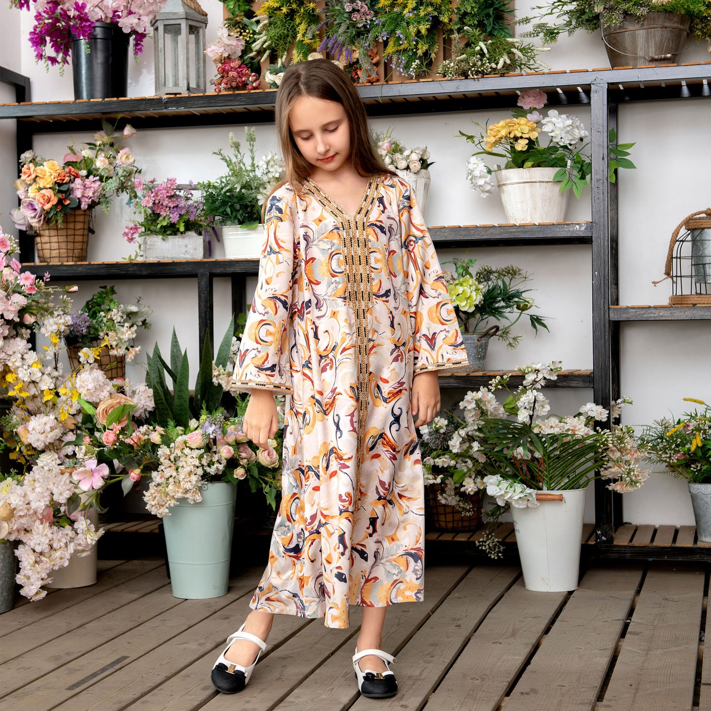 Printed Robe Muslim Mother And Daughter Abaya European Beauty Big Boy (Original product from Overseas)
