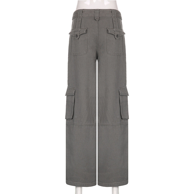 Multi Pocket Belt Casual Workwear Jeans Women