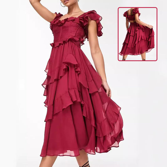 Summer Holiday Ruffled Short-sleeved  For Party Womens Clothing