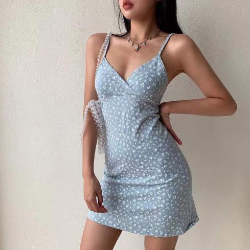 Desire Retro Print V-neck Suspender Dress for women
