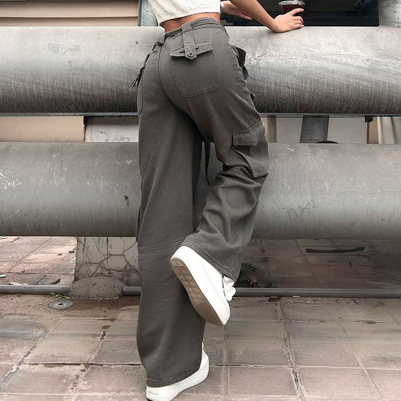 Multi Pocket Belt Casual Workwear Jeans Women