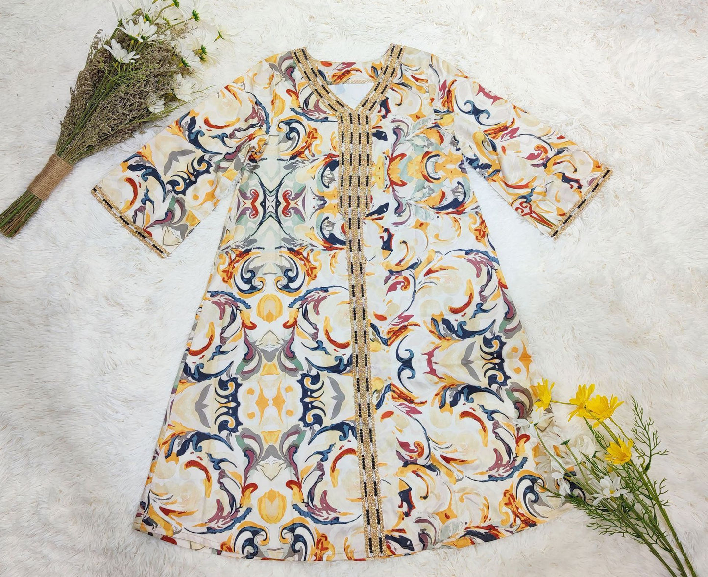 Printed Robe Muslim Mother And Daughter Abaya European Beauty Big Boy (Original product from Overseas)