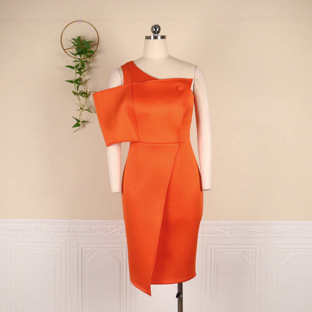 Oblique Shoulder Hollow High Waist Bag Hip Women's Party Dresses
