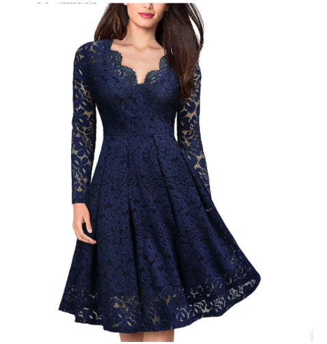 Women Dresses V-Neck Off Shoulder Lace Evening Party Dress orginal from overseas