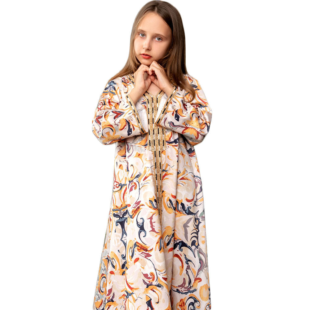 Printed Robe Muslim Mother And Daughter Abaya European Beauty Big Boy (Original product from Overseas)
