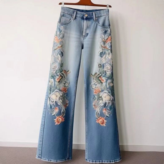 Embroidery Fashion Straight Jeans For Women